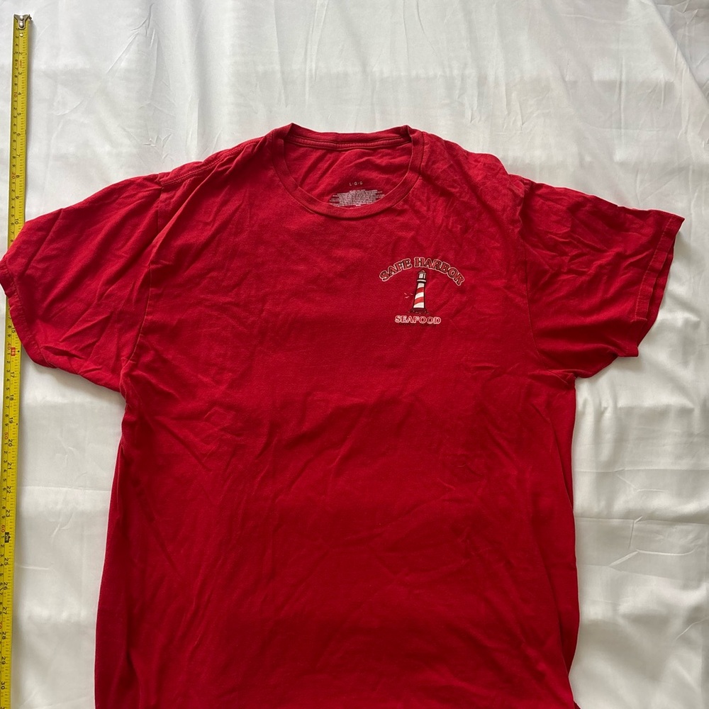 Gildan Red Short-Sleeve Tee with Small Lighthouse Graphic